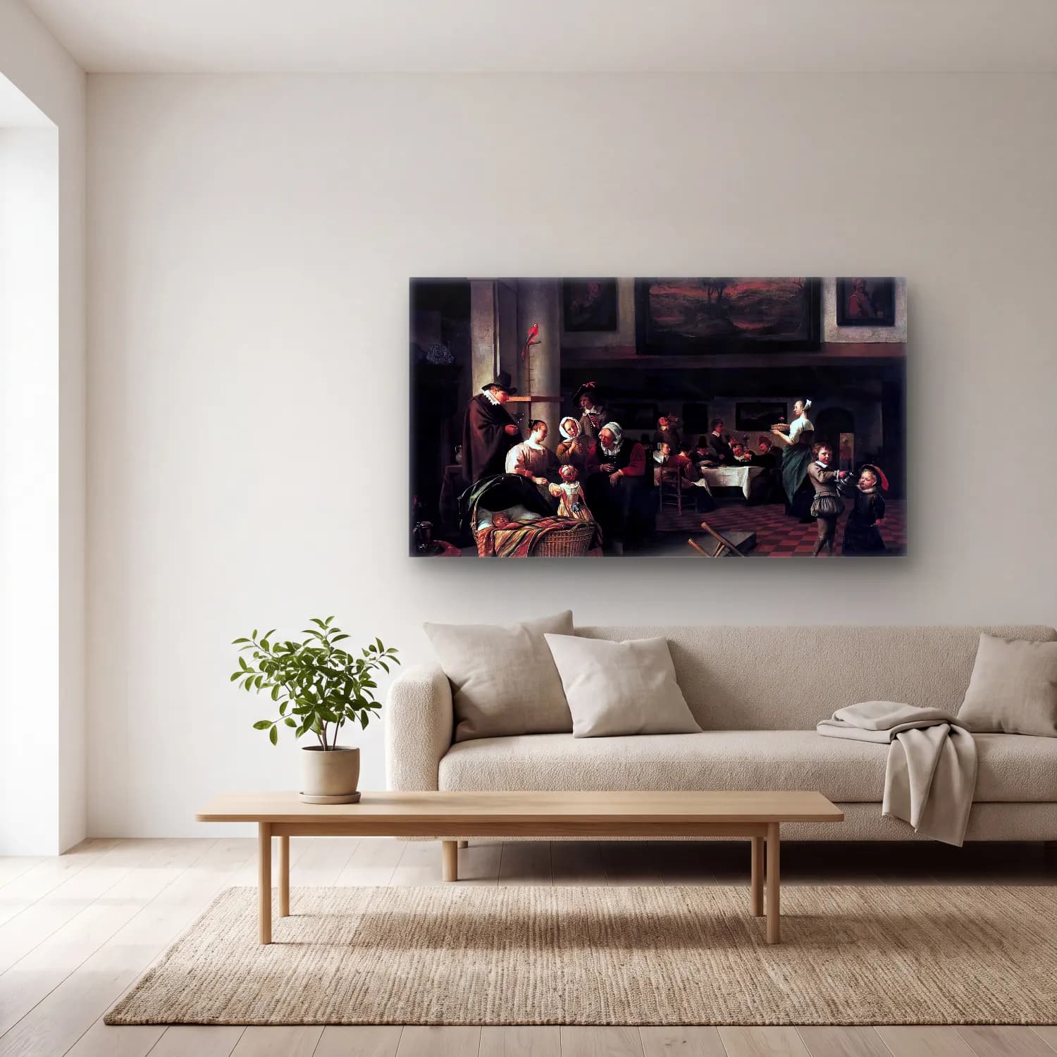 Jan Steen – Baptism ( So de oude songen, so pypen de jongen ) cam tablo — açık renk salonda