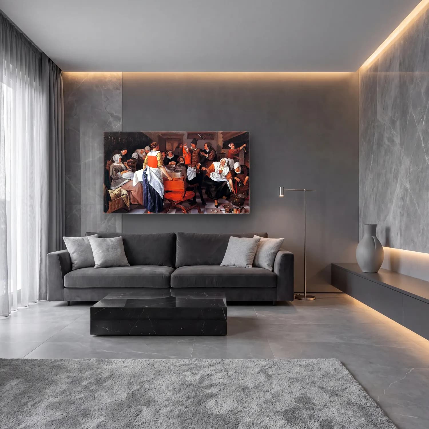 Jan Steen – Celebrating the Birth cam tablo — lüks salon duvarında
