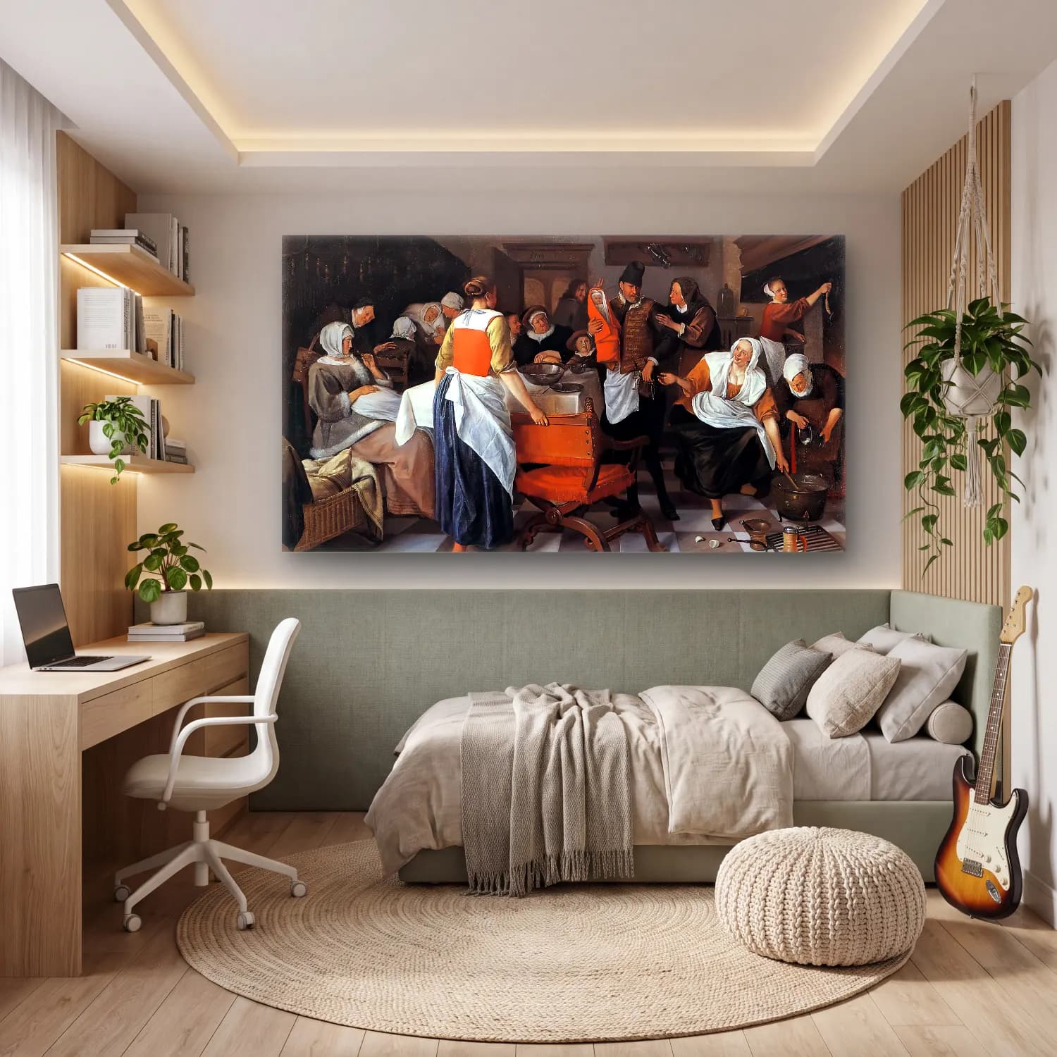 Jan Steen – Celebrating the Birth cam tablo — genç odasında
