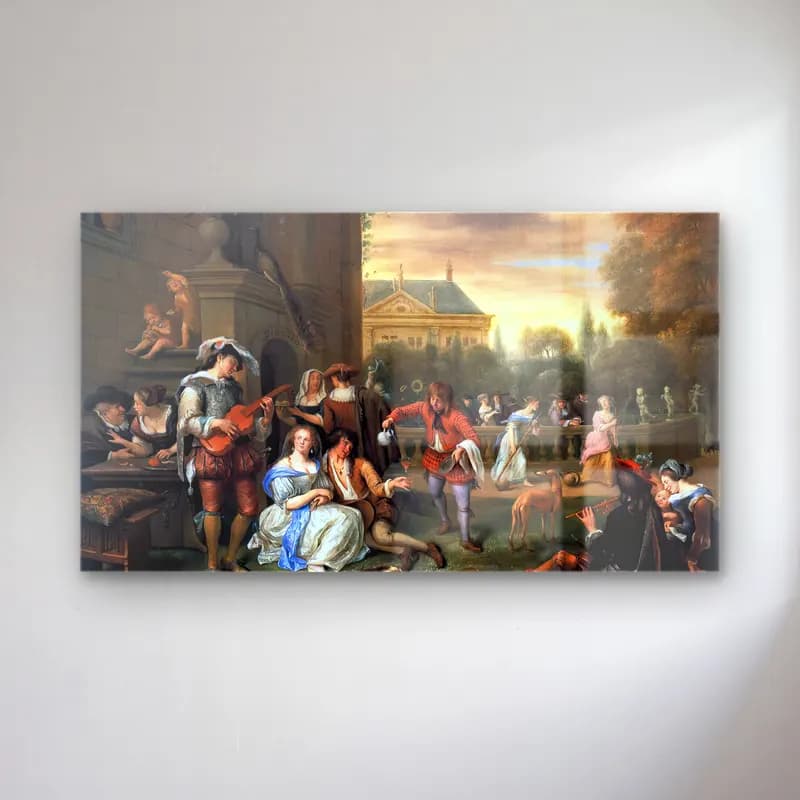 Jan Steen – Garden Party cam tablo — Jan Steen – Garden Party — yağlı boya çiçek pazarı