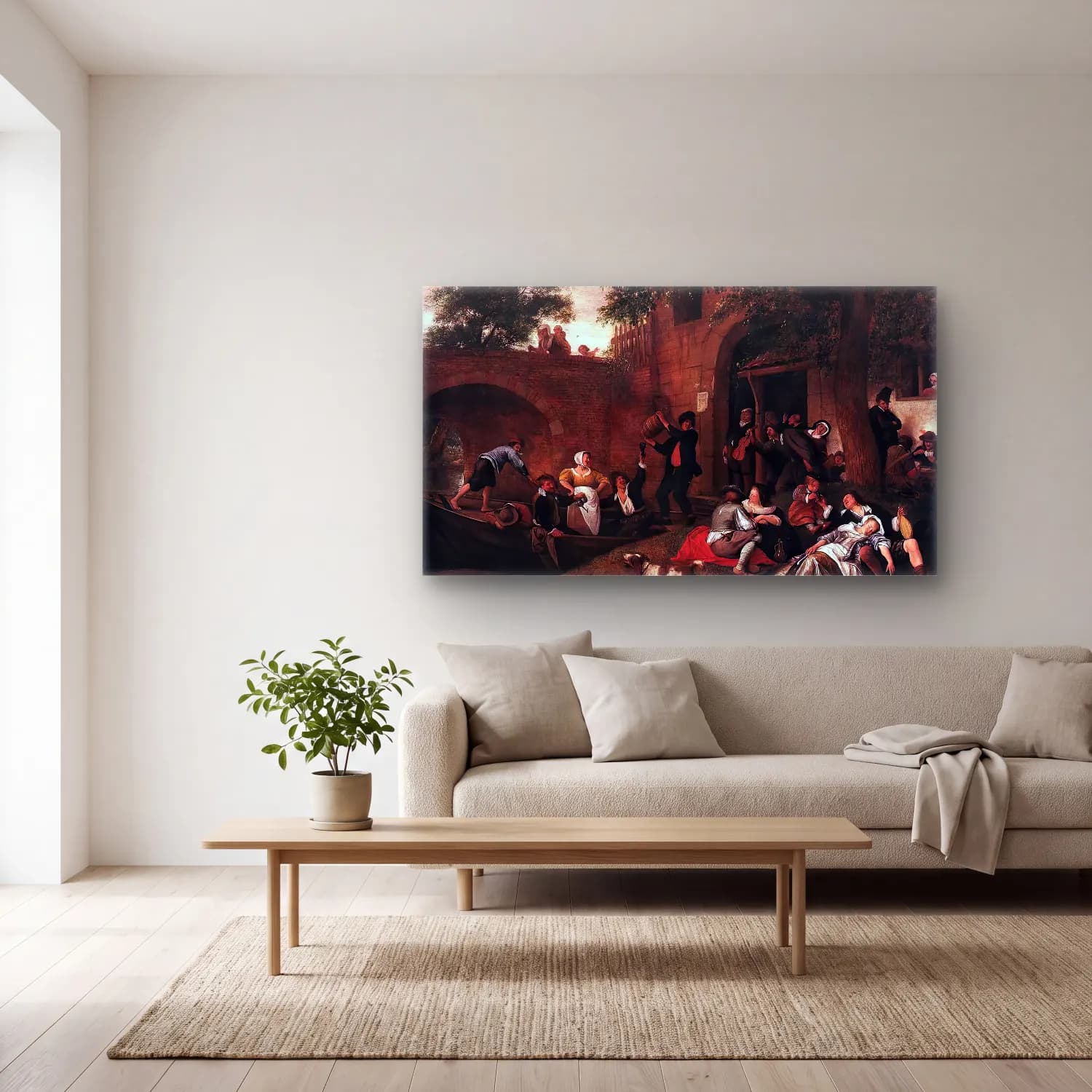 Jan Steen – Leaving the Tavern cam tablo — açık renk salonda