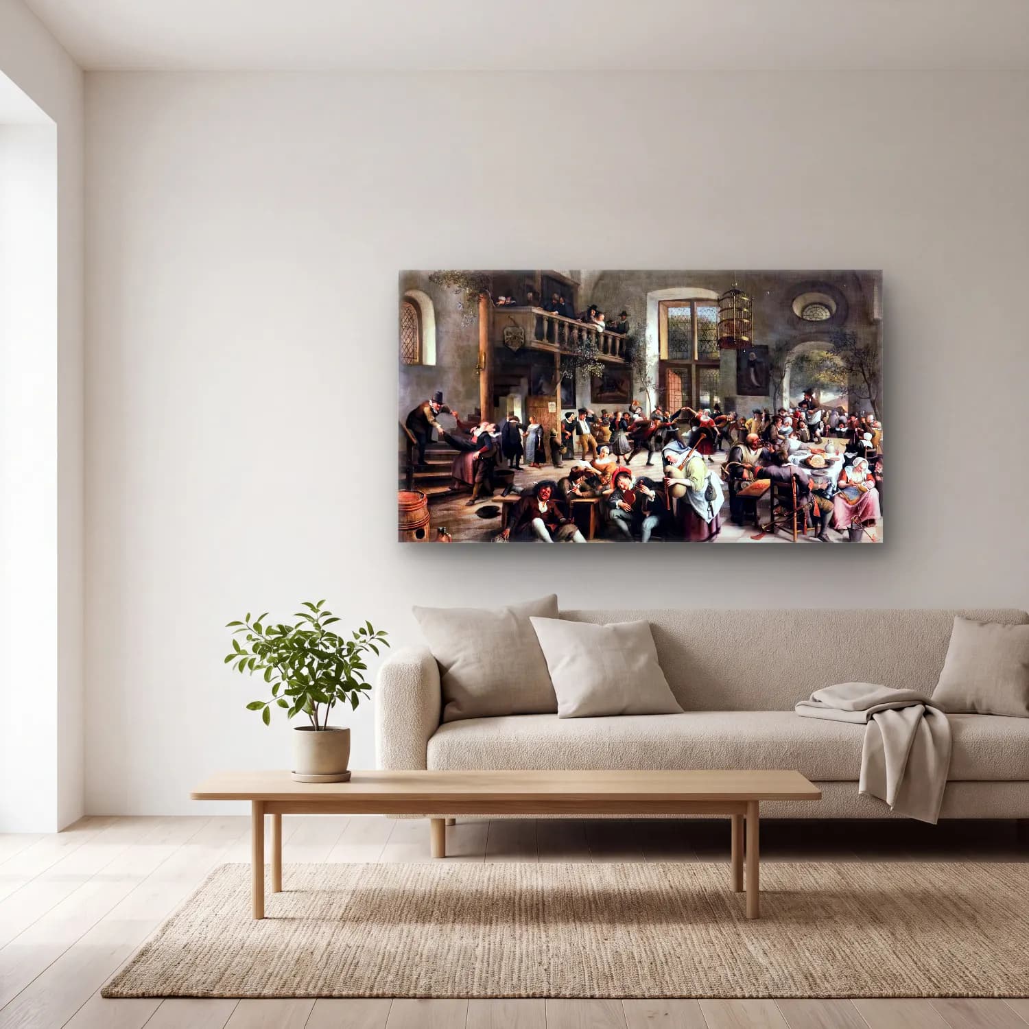 Jan Steen – Revelry at an Inn cam tablo — açık renk salonda