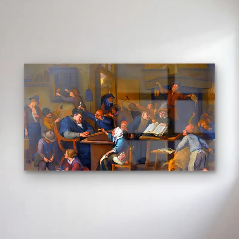 Jan Steen – Riotous Schoolroom with a Snoozing Schoolmaster cam tablo — Jan Steen – Riotous Schoolroom with a Snoozing Schoolmaster — yağlı boya dini sahne