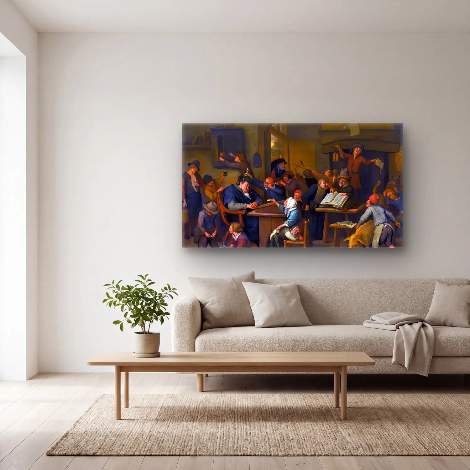 Jan Steen – Riotous Schoolroom with a Snoozing Schoolmaster cam tablo — açık renk salonda