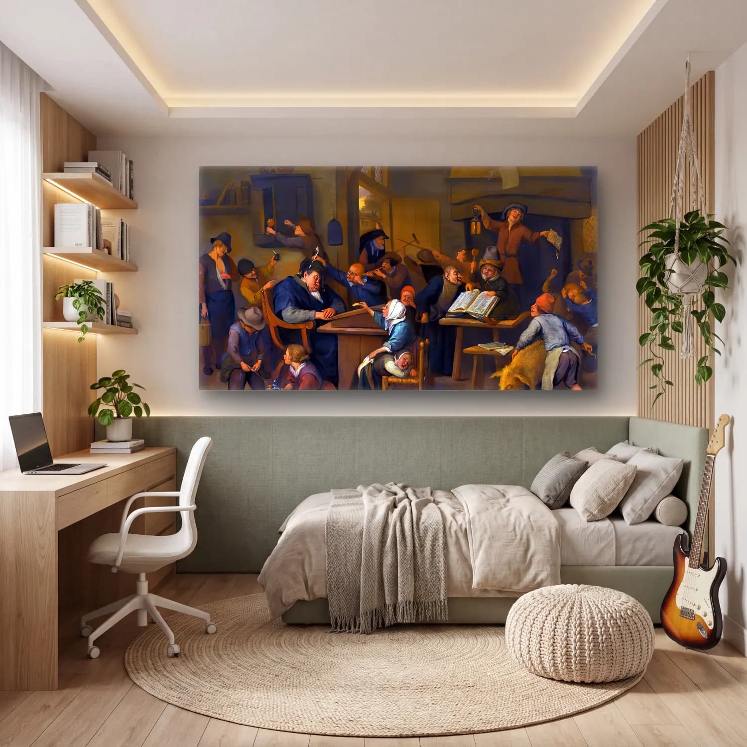 Jan Steen – Riotous Schoolroom with a Snoozing Schoolmaster cam tablo — genç odasında