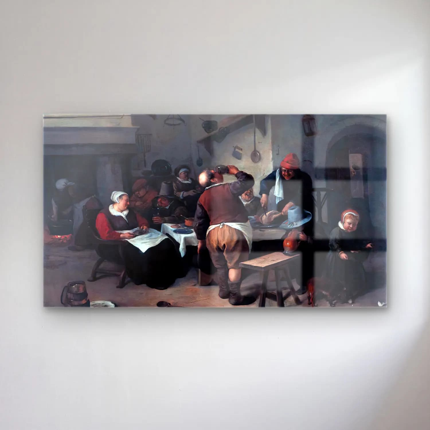 Jan Steen – The Fat Kitchen cam tablo — Jan Steen – The Fat Kitchen — yağlı boya seramik vazolar