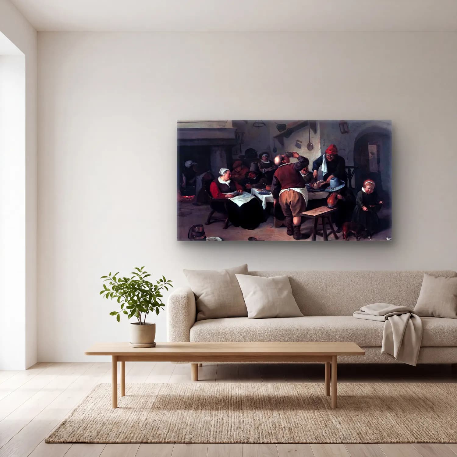 Jan Steen – The Fat Kitchen cam tablo — açık renk salonda