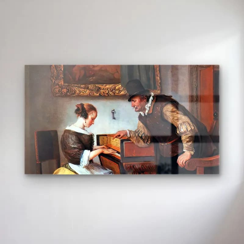 Jan Steen – The Harpsichord Lesson cam tablo — Jan Steen – The Harpsichord Lesson — vintage piyano