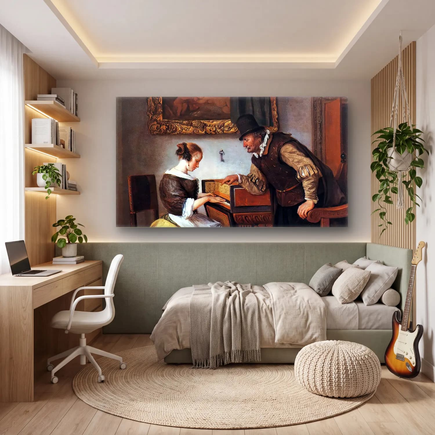 Jan Steen – The Harpsichord Lesson cam tablo — genç odasında
