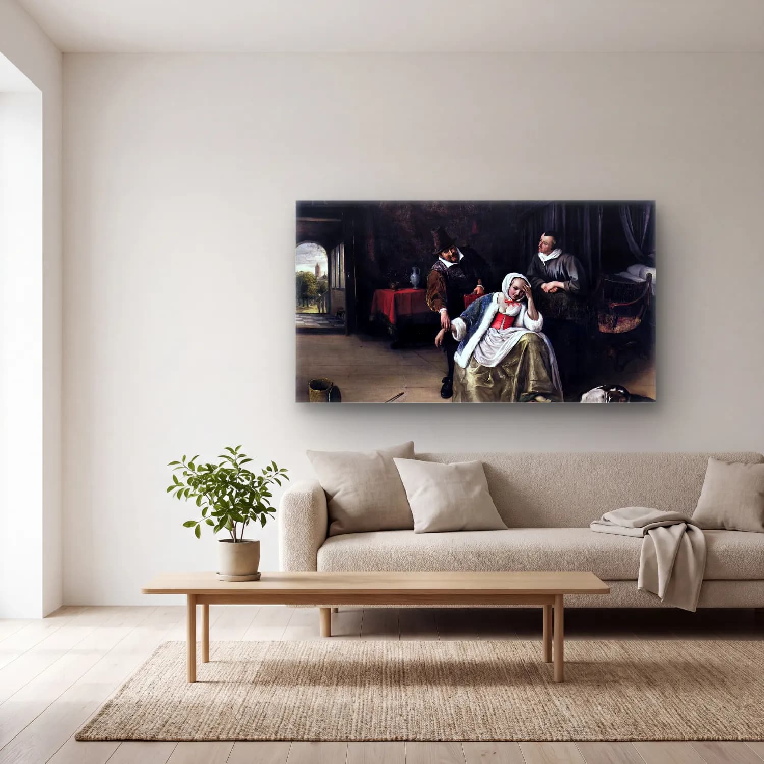 Jan Steen – The Lovesick Maiden cam tablo — açık renk salonda