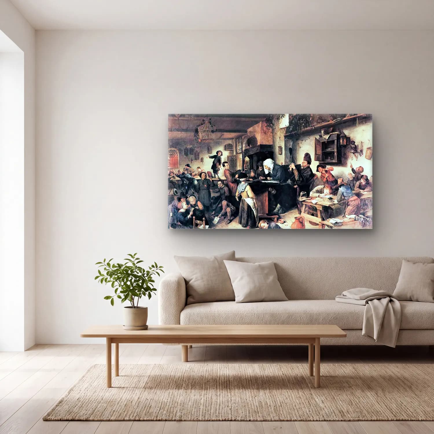 Jan Steen – The Village School cam tablo — açık renk salonda