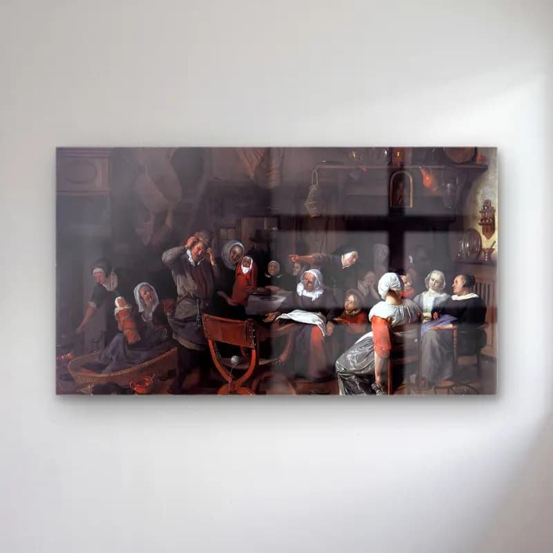 Jan Steen – Twin Birth Celebration cam tablo — Jan Steen – Twin Birth Celebration — yağlı boya dini sahne