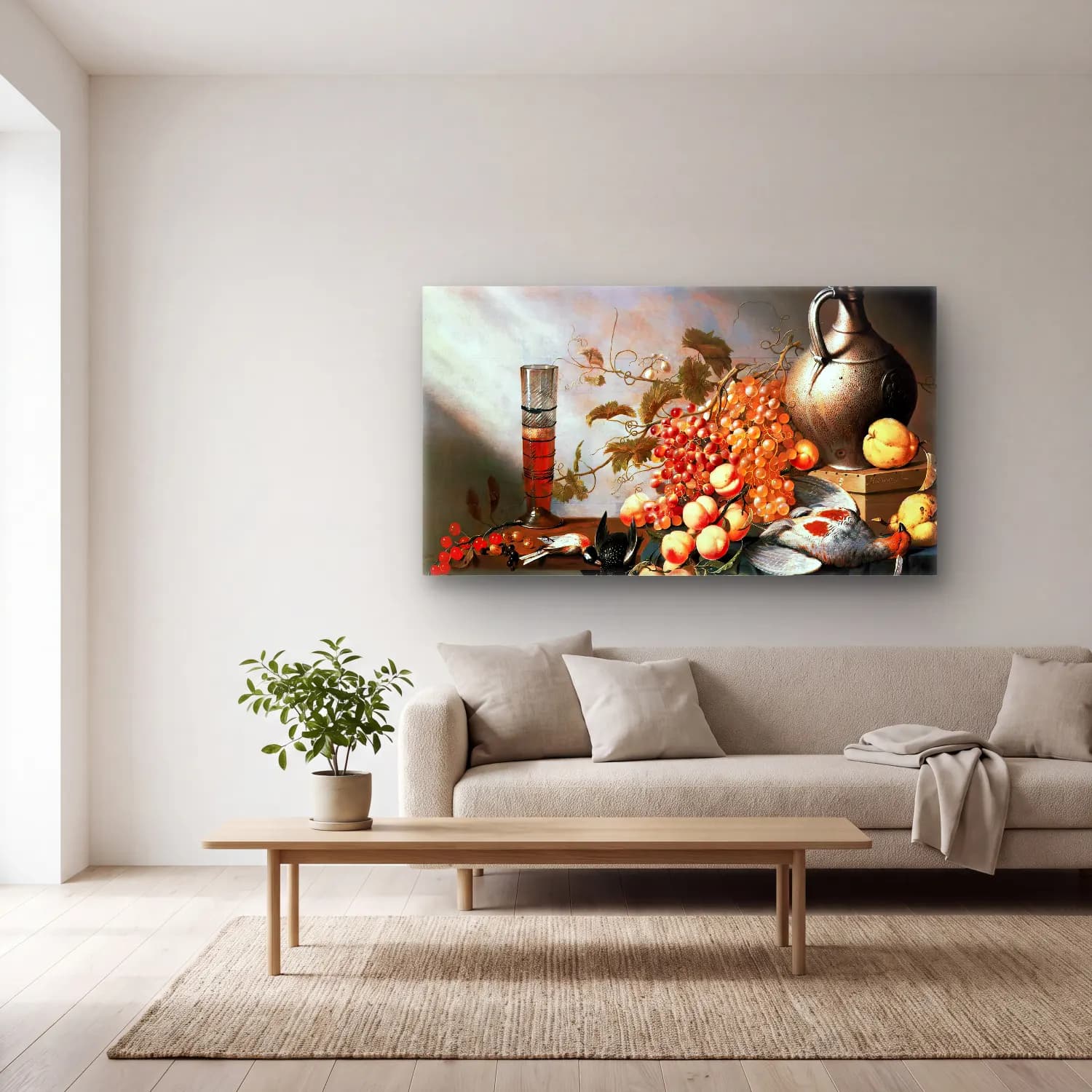 Harmen Steenwijck – Still-Life of Fruit and Dead Fowl cam tablo — açık renk salonda