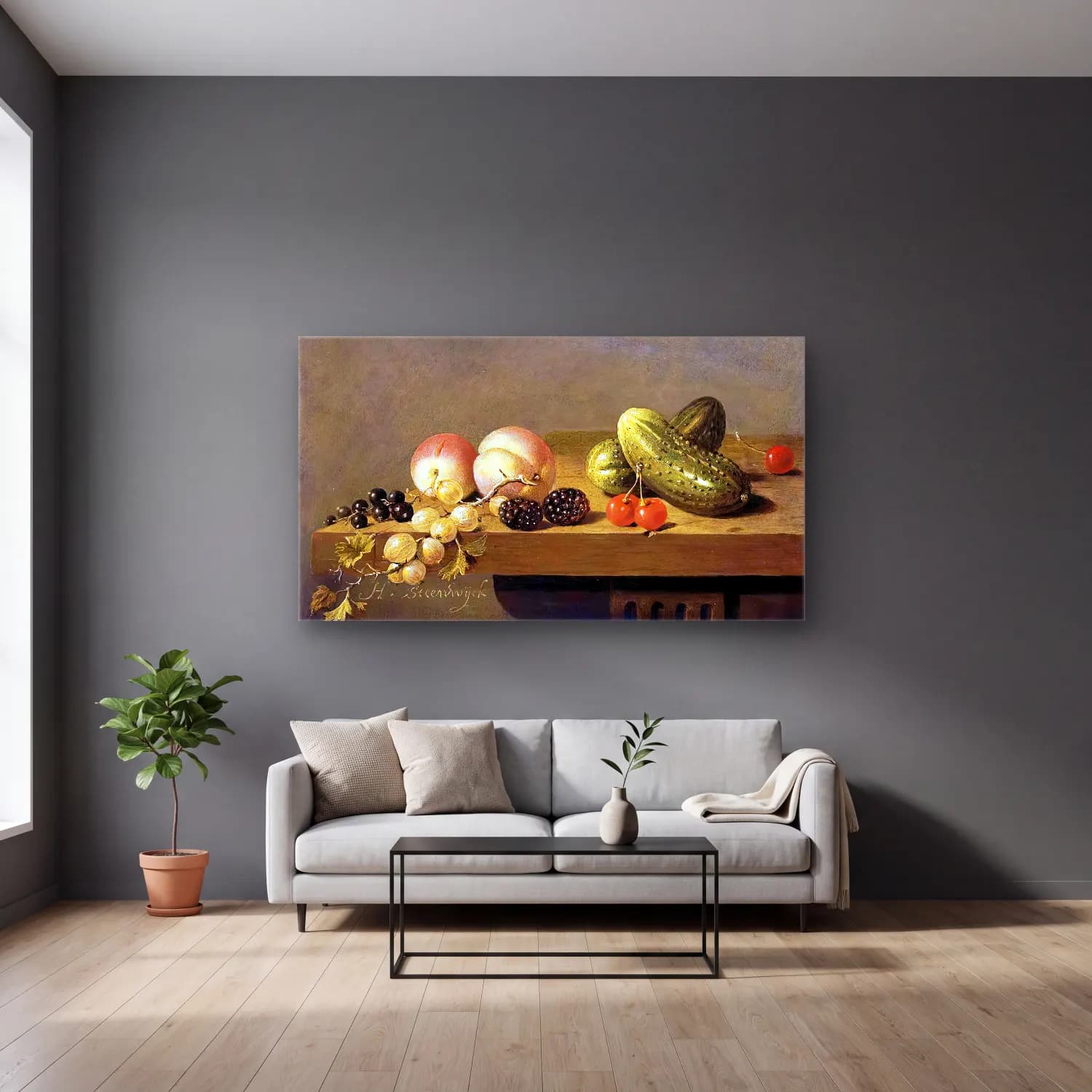 Harmen Steenwijck – Still-Life cam tablo — gri duvarlı salonda