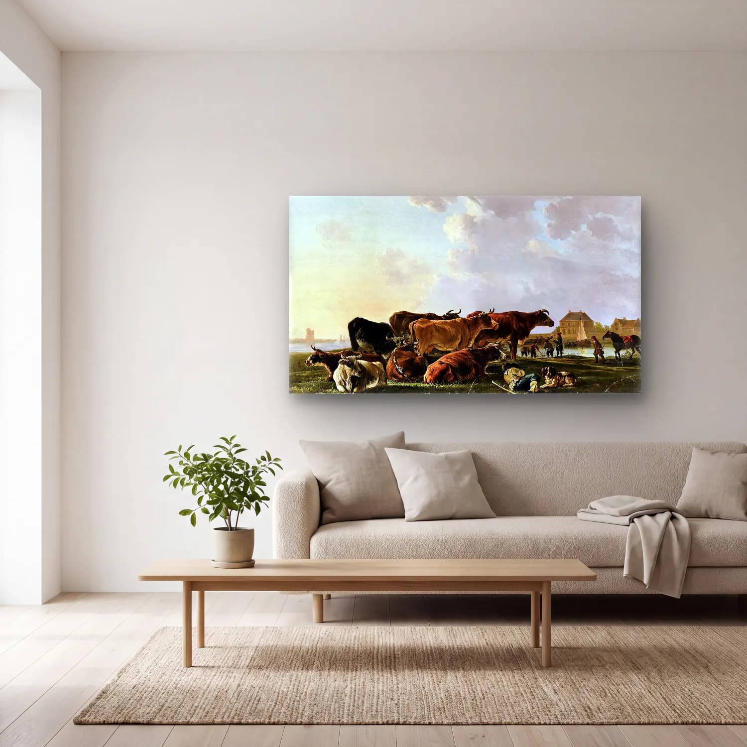 Jacob van Strij – Landscape with Cattle cam tablo — açık renk salonda