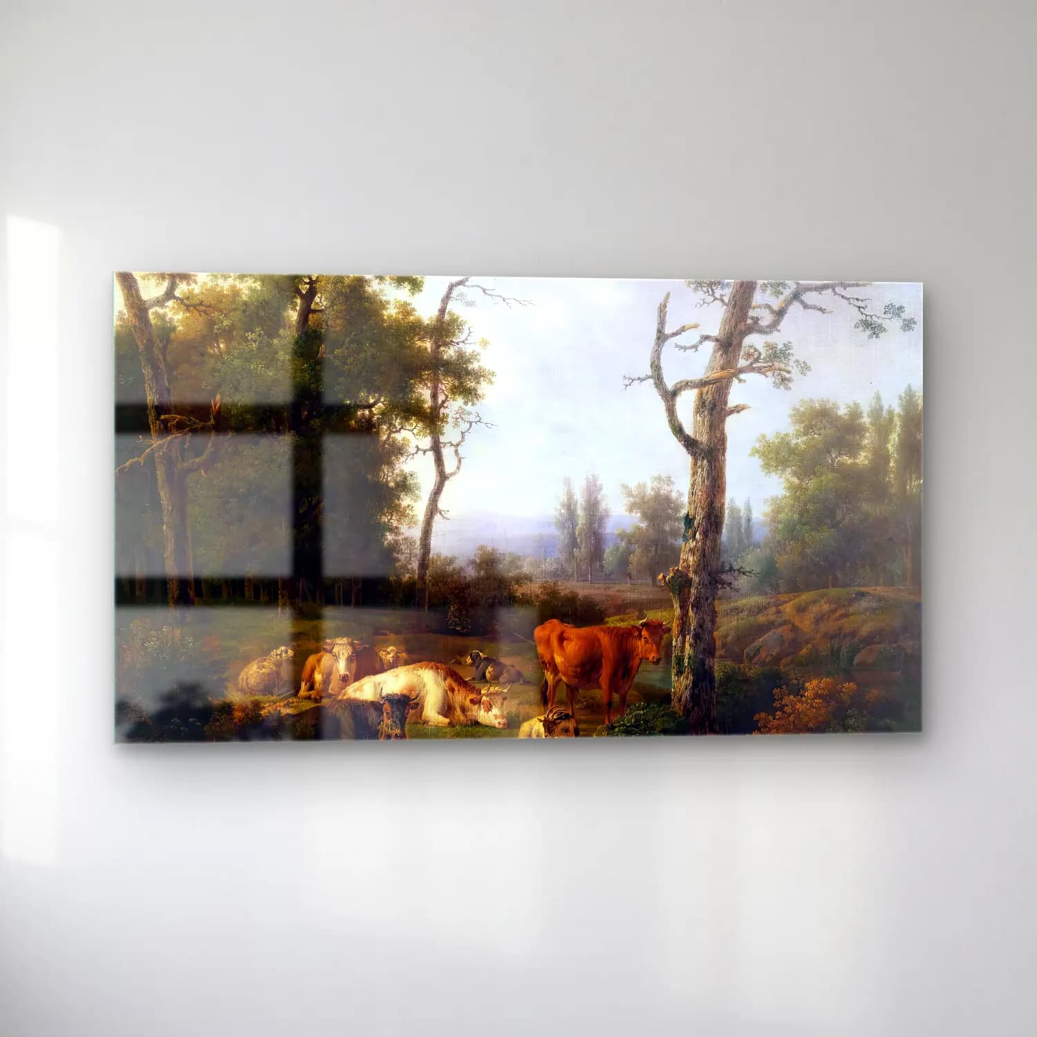 Jacob van Strij – Wooded Landscape with Resting Cattle cam tablo — sol açıdan görünüm