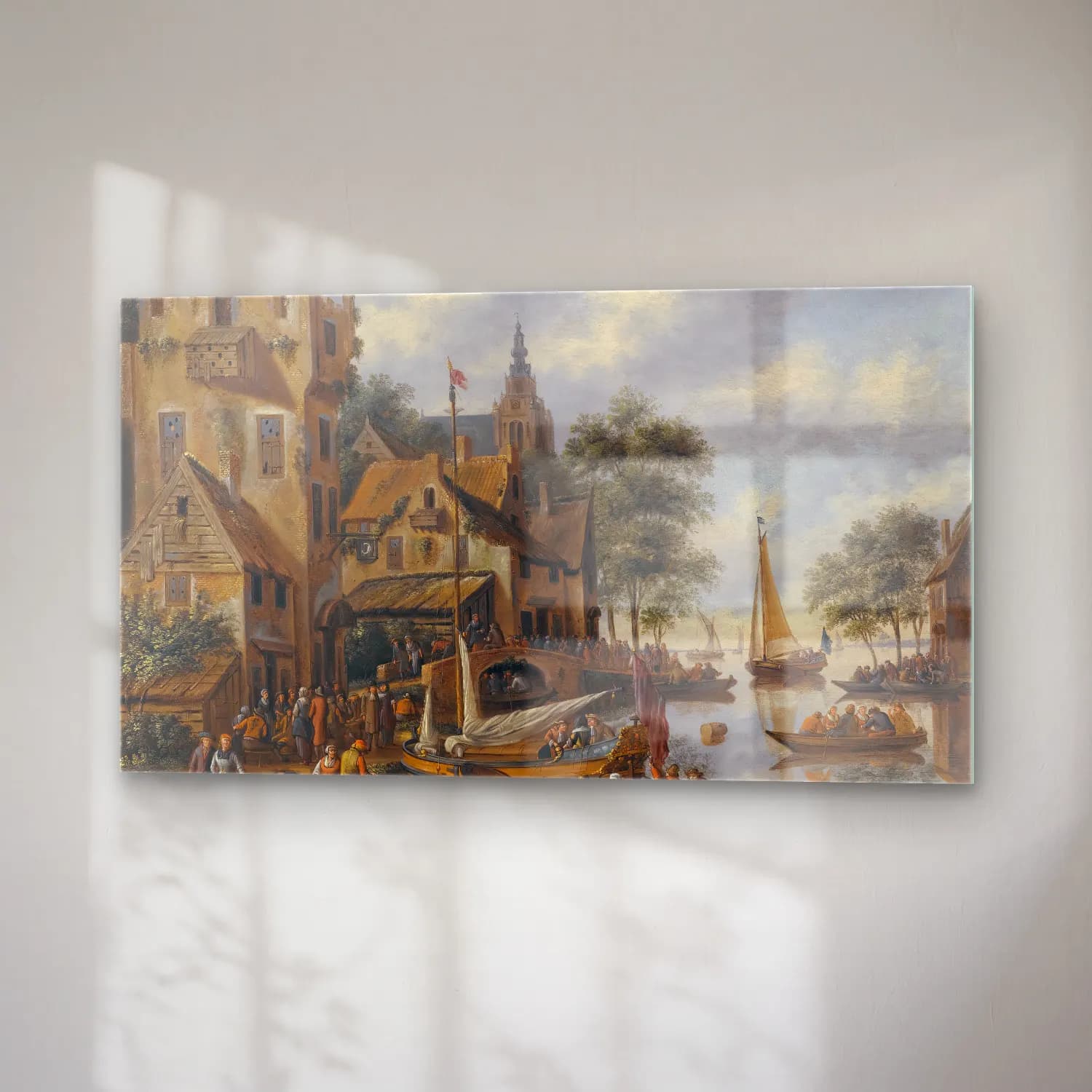 Thomas Heeremans – A Town On The Banks Of A River With Figures At The Waterside cam tablo — sağ açıdan görünüm