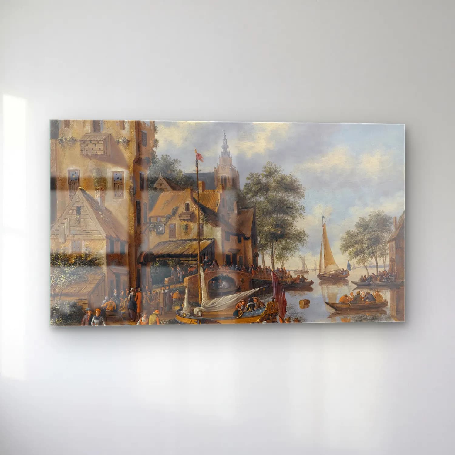 Thomas Heeremans – A Town On The Banks Of A River With Figures At The Waterside cam tablo — sol açıdan görünüm