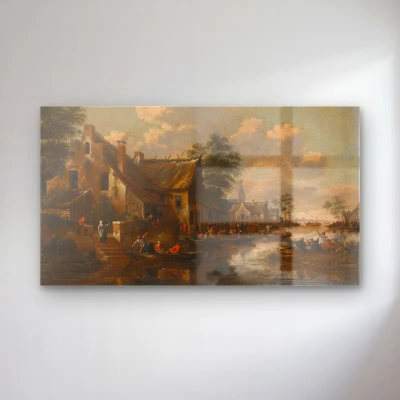 Thomas Heeremans – A Town On The Banks Of A River cam tablo — Thomas Heeremans – A Town On The Banks Of A River — yağlı boya liman ve tekneler