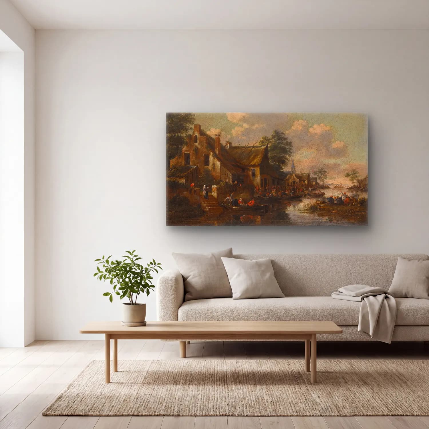Thomas Heeremans – A Town On The Banks Of A River cam tablo — açık renk salonda