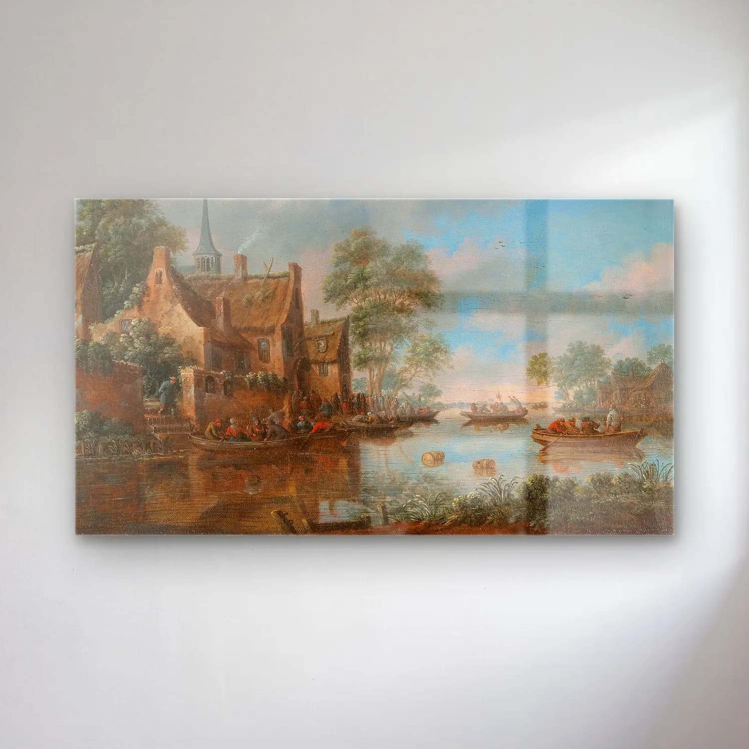 Thomas Heeremans – A river landscape with fishermen cam tablo — Thomas Heeremans – A river landscape with fishermen — yağlı boya liman ve tekneler