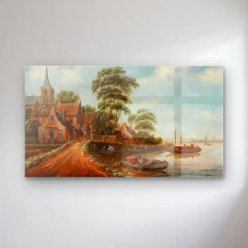 Thomas Heeremans – A village on the banks of a river cam tablo — Thomas Heeremans – A village on the banks of a river — yağlı boya kırda nehir