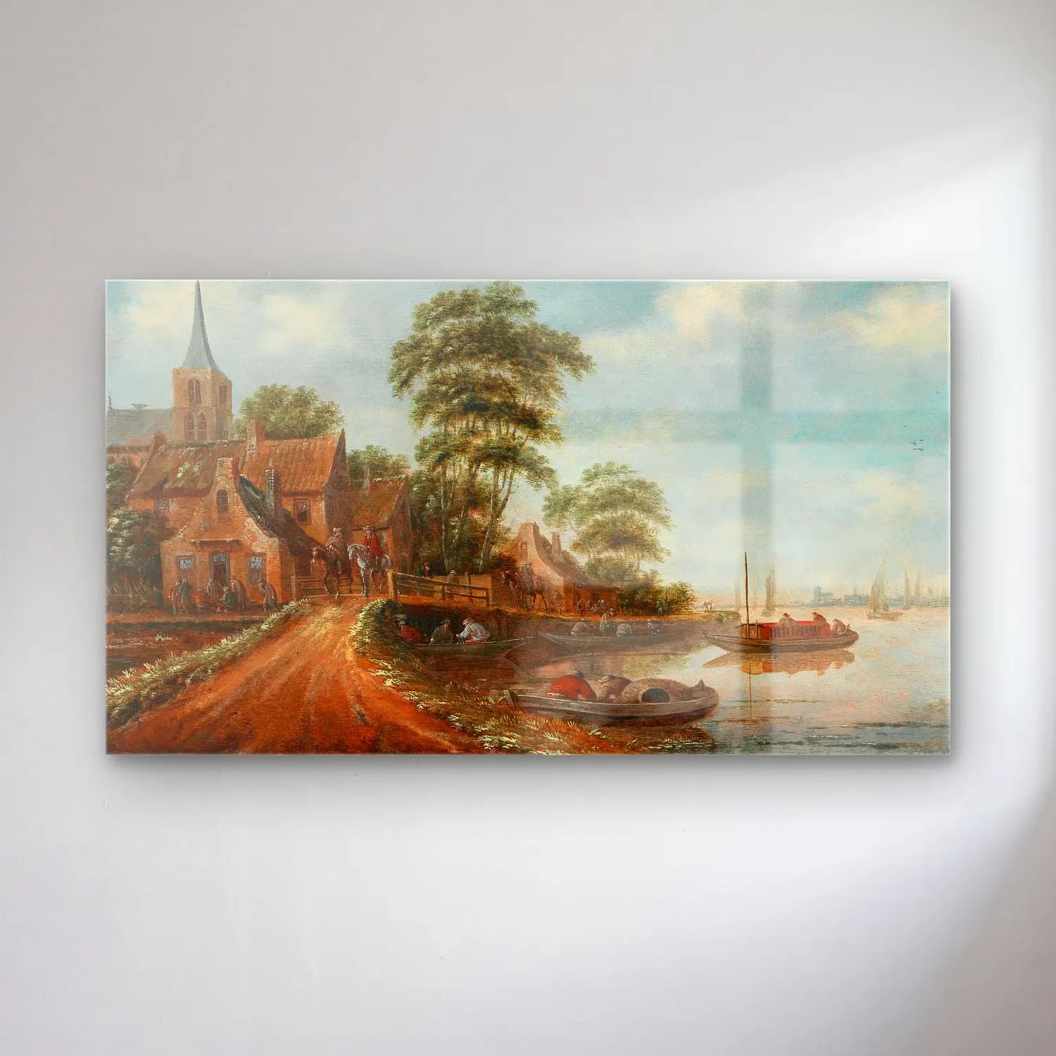 Thomas Heeremans – A village on the banks of a river cam tablo — Thomas Heeremans – A village on the banks of a river — yağlı boya kırda nehir