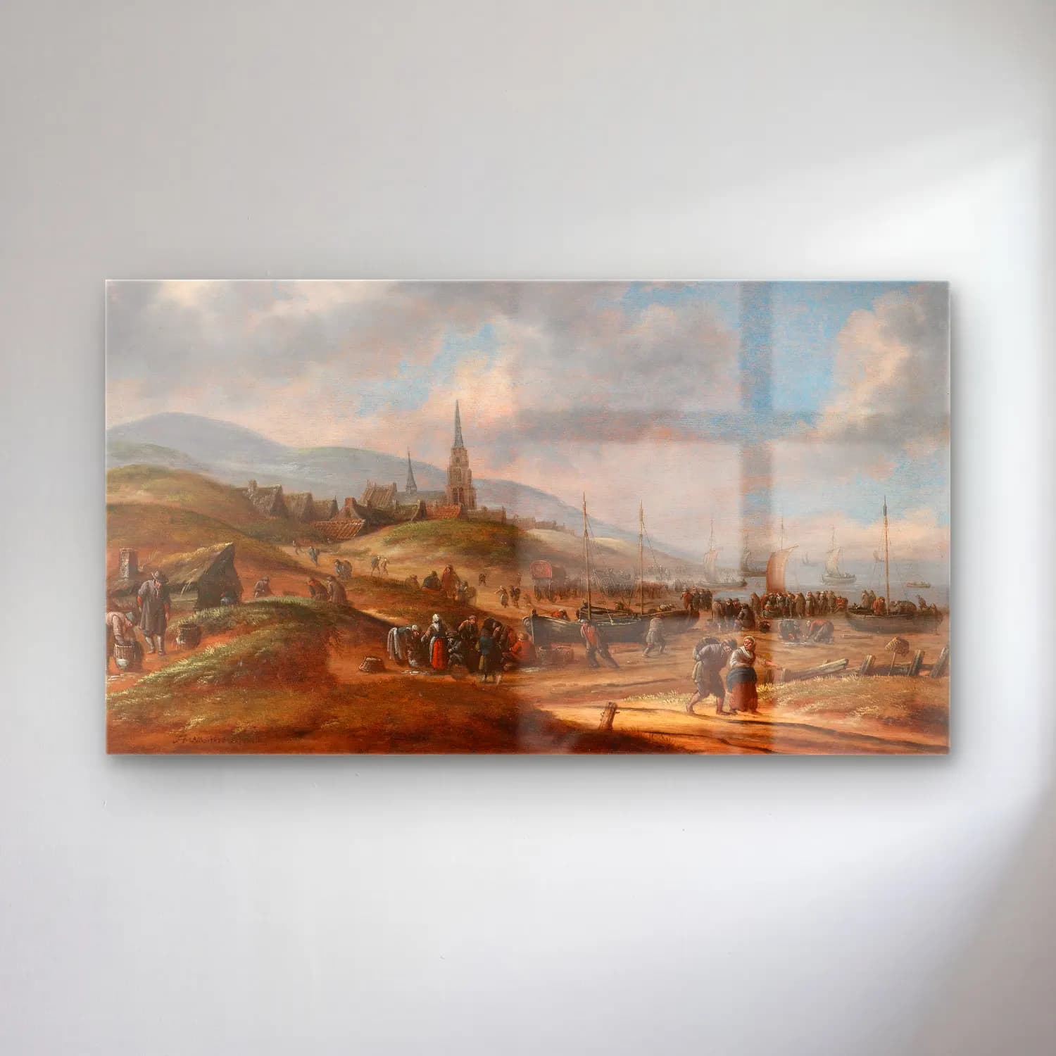 Thomas Heeremans – Ansicht des Strandes bei Scheveling cam tablo — Thomas Heeremans – Ansicht des Strandes bei Scheveling — yağlı boya liman ve tekneler