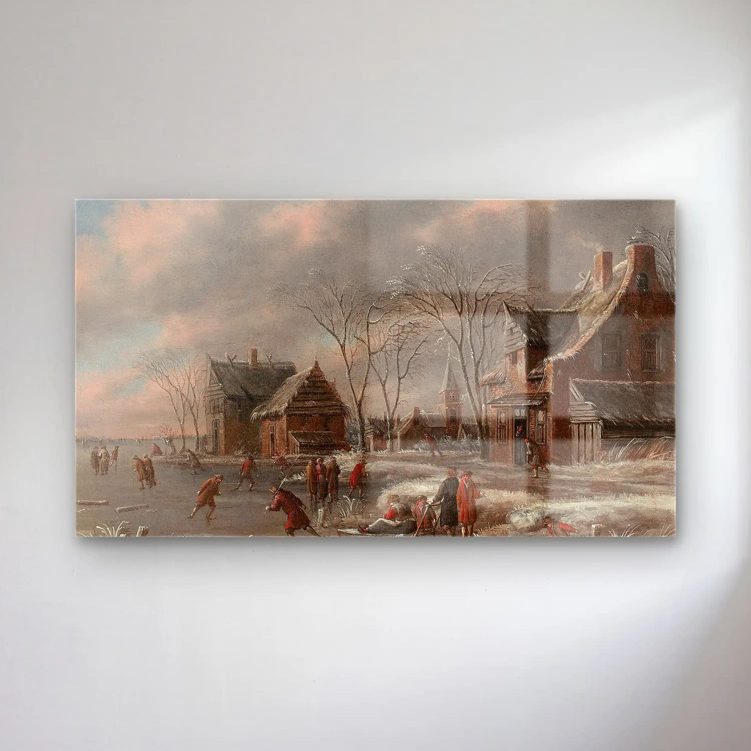 Thomas Heeremans – Patineurs en hiver cam tablo — Thomas Heeremans – Patineurs en hiver — yağlı boya karlı kış manzarası