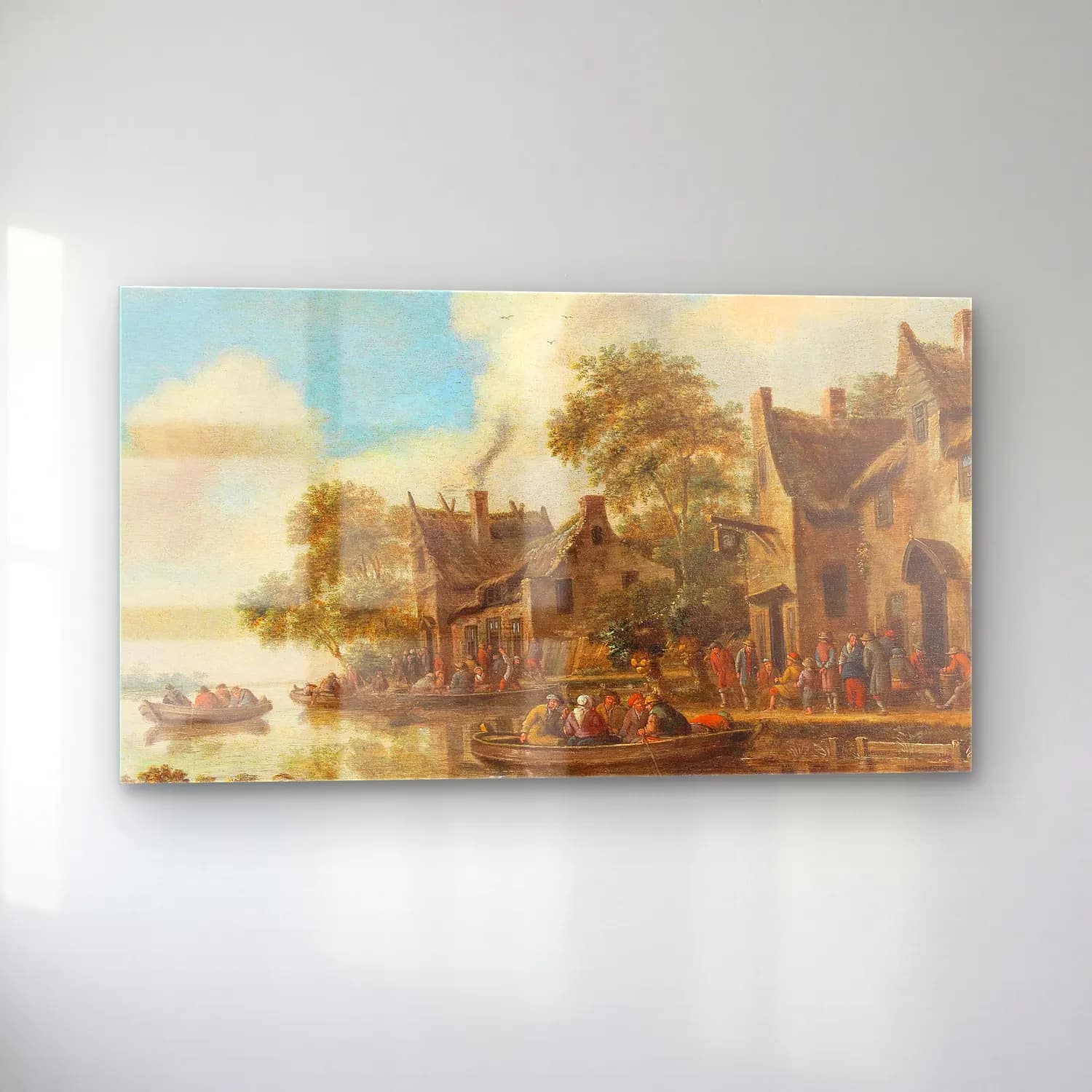 Thomas Heeremans – River landscape with ferry boats and a tavern cam tablo — sol açıdan görünüm
