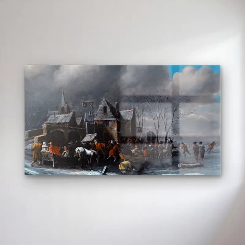 Thomas Heeremans – Skaters On A Frozen River cam tablo — Thomas Heeremans – Skaters On A Frozen River — yağlı boya karlı kış manzarası