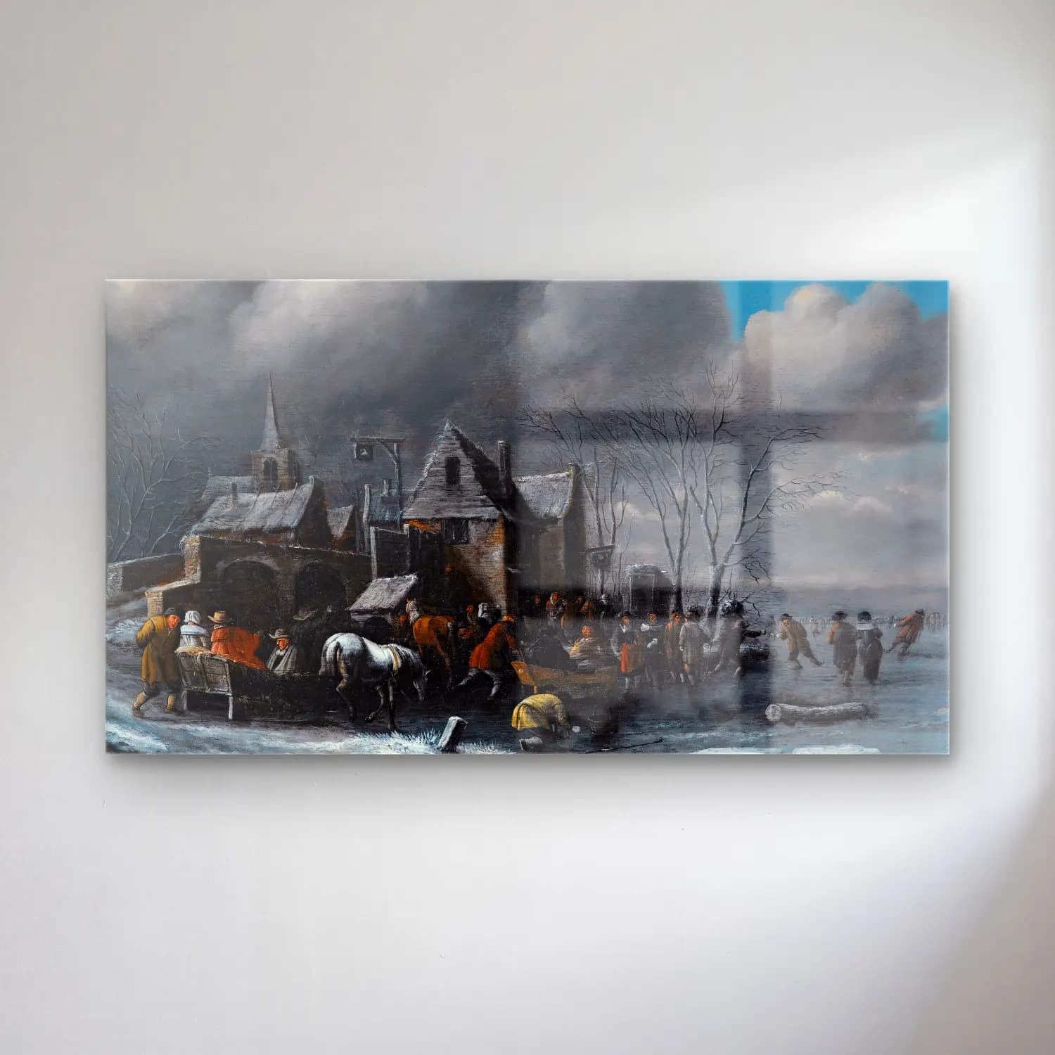 Thomas Heeremans – Skaters On A Frozen River cam tablo — Thomas Heeremans – Skaters On A Frozen River — yağlı boya karlı kış manzarası