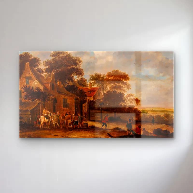 Thomas Heeremans – Travellers resting outside a tavern cam tablo — Thomas Heeremans – Travellers resting outside a tavern — yağlı boya kır evi