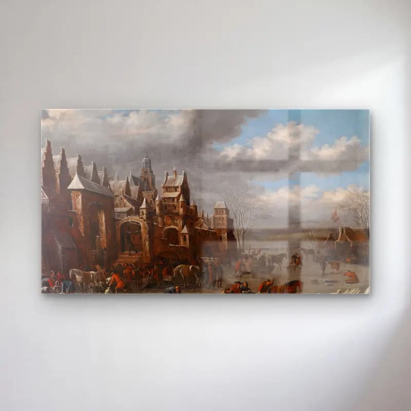 Thomas Heeremans – Winterlandschaft mit Eisläufern cam tablo — Thomas Heeremans – Winterlandschaft mit Eisläufern — yağlı boya şato