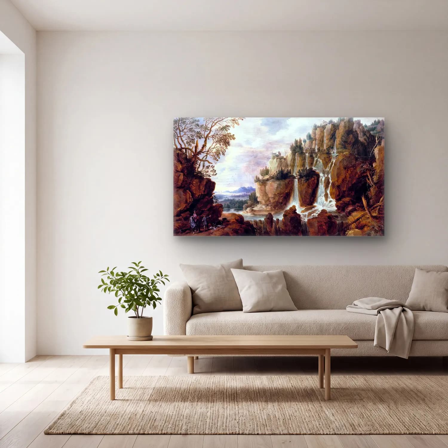 Lucas van Uden – Alpine Landscape cam tablo — açık renk salonda