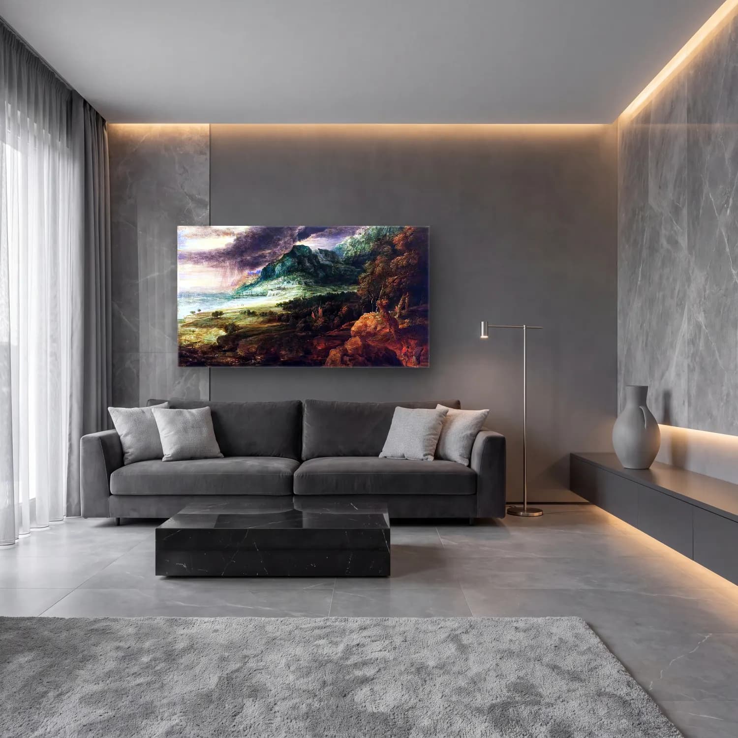 Lucas van Uden – Coastal Landscape with Storm cam tablo — lüks salon duvarında