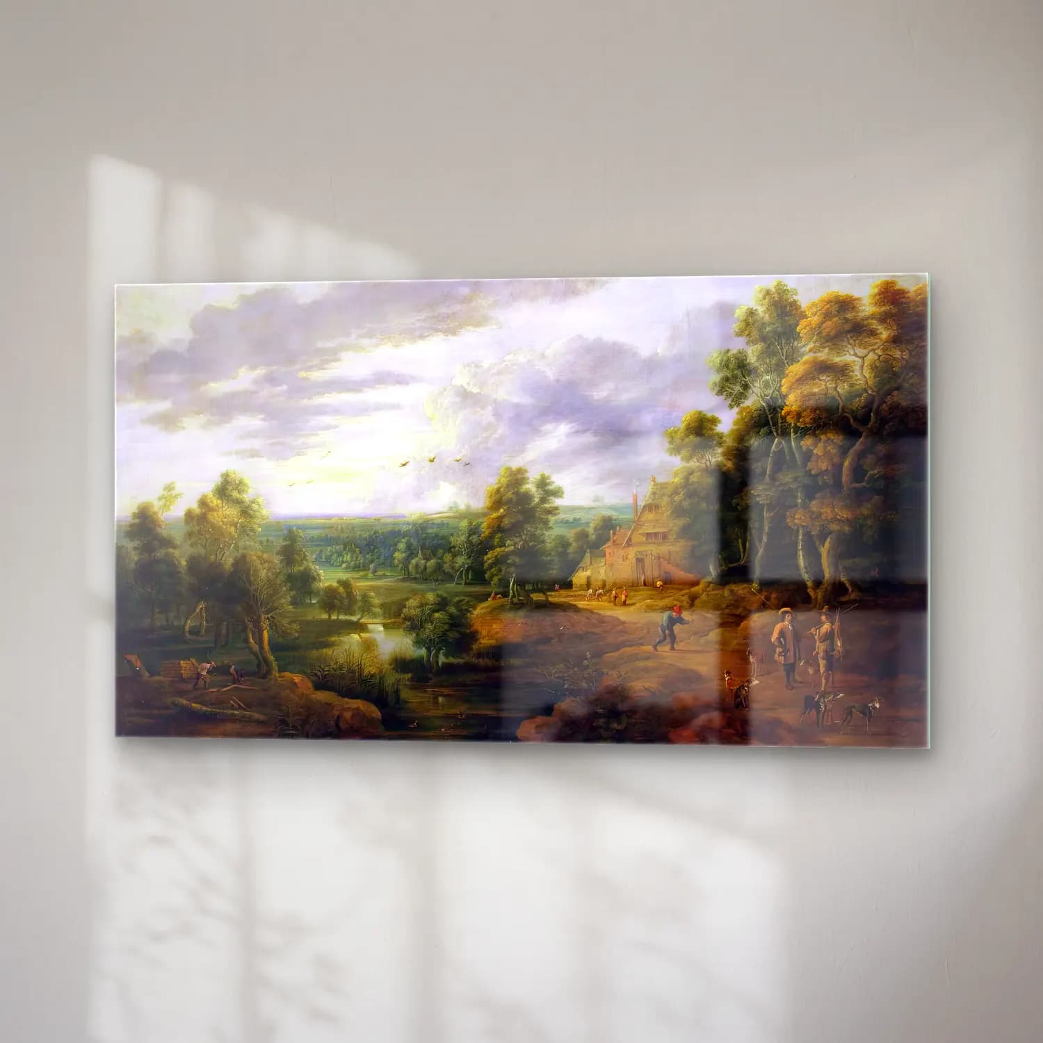 Lucas van Uden – Landscape with Hunters cam tablo — sağ açıdan görünüm