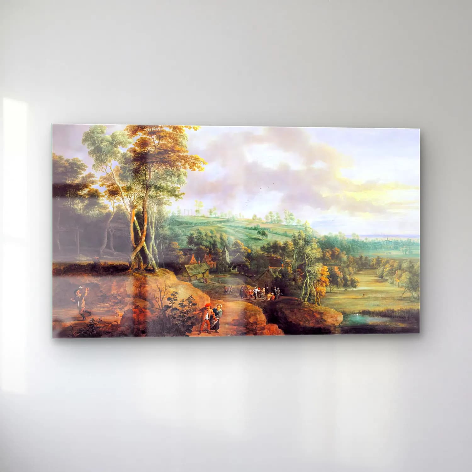Lucas van Uden – Landscape with Village Feast in the Background cam tablo — sol açıdan görünüm