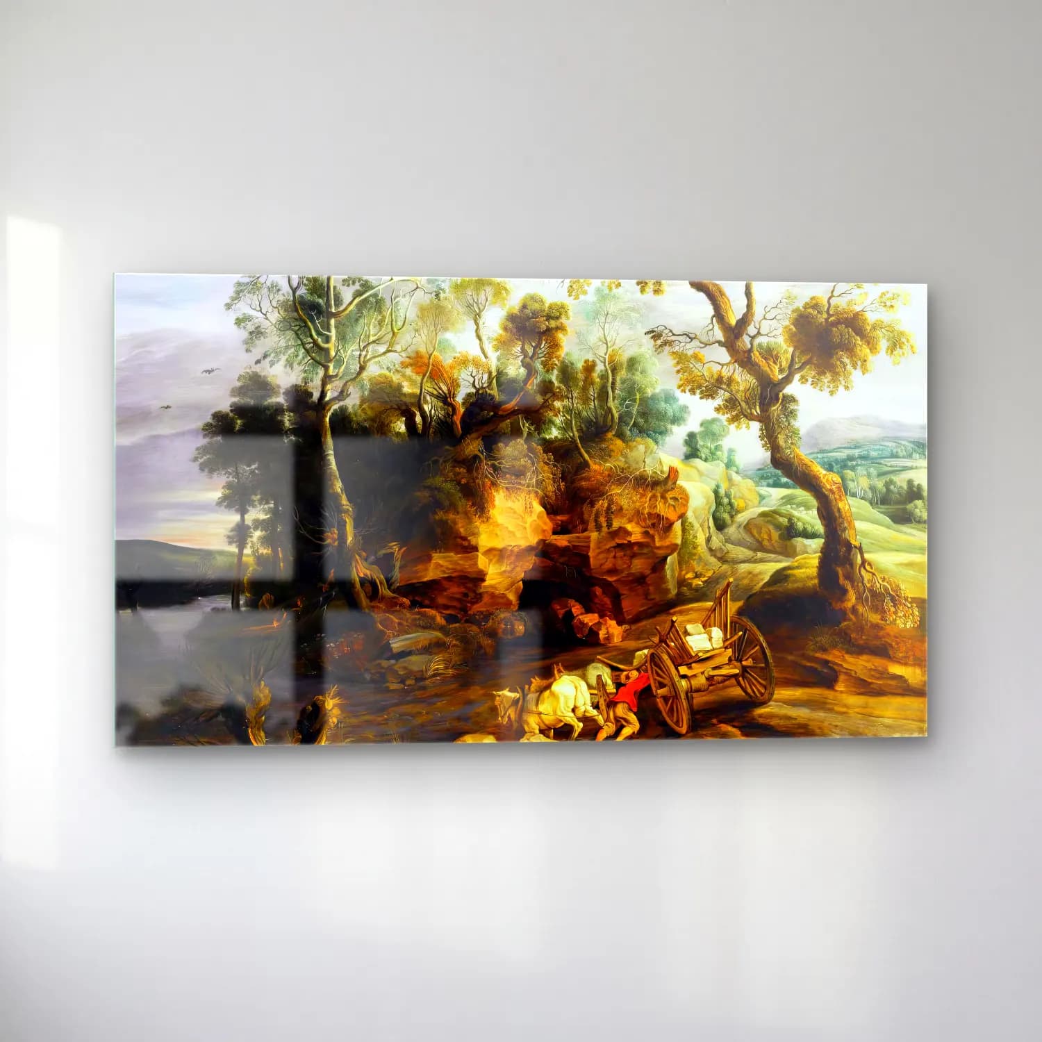 Lucas van Uden – Landscape with a Cart Crossing a River cam tablo — sol açıdan görünüm