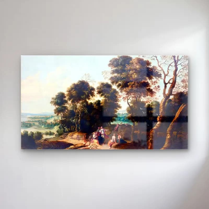 Lucas van Uden – Landscape with the Contest between the Muses and the… cam tablo — Lucas van Uden – Landscape with the Contest between the Muses and the… — yağlı boya mitolojik sahne