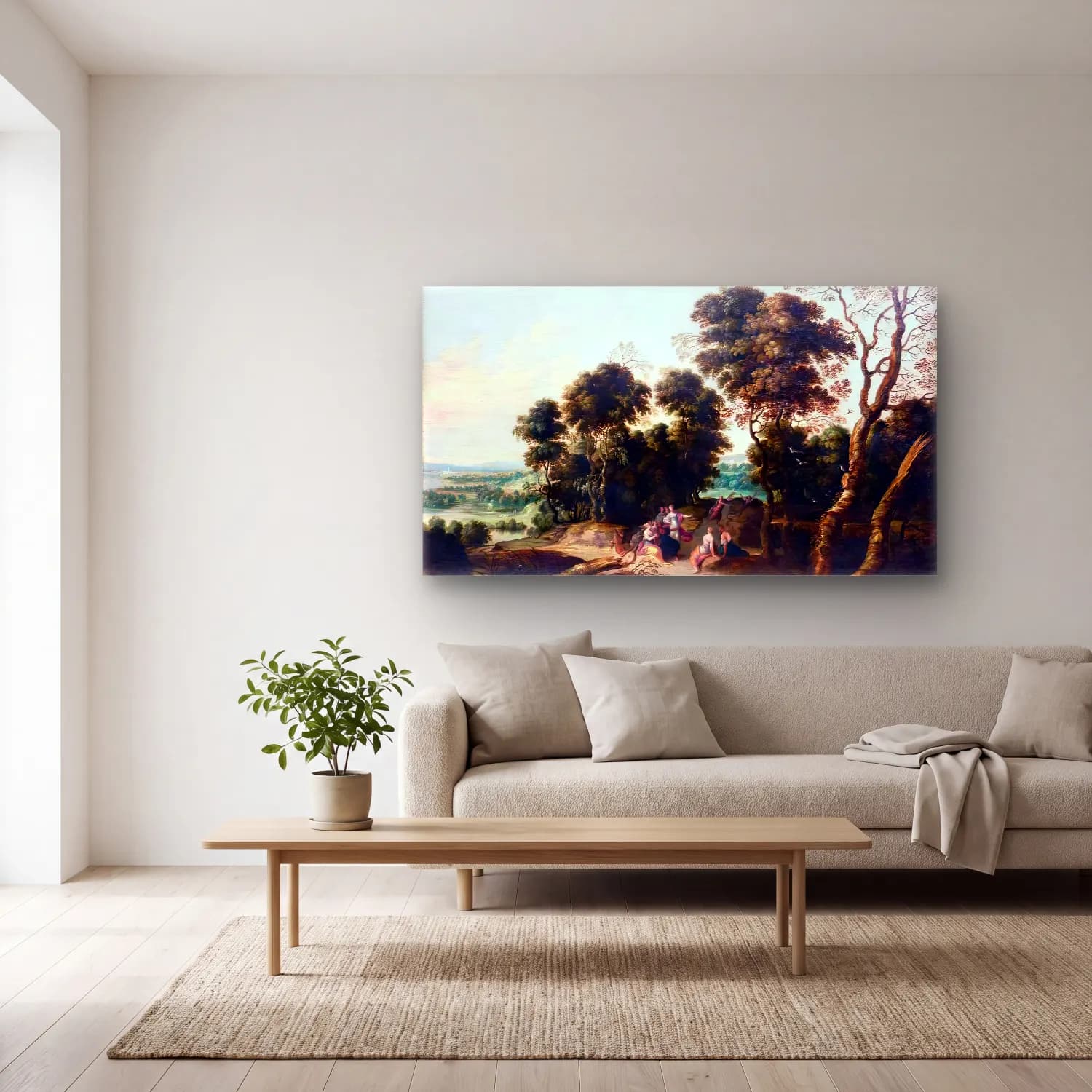 Lucas van Uden – Landscape with the Contest between the Muses and the… cam tablo — açık renk salonda