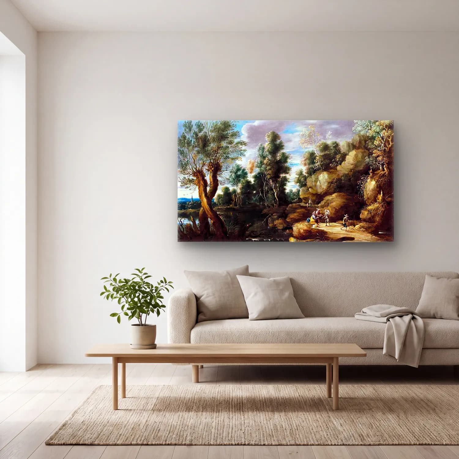 Lucas van Uden – River Landscape cam tablo — açık renk salonda