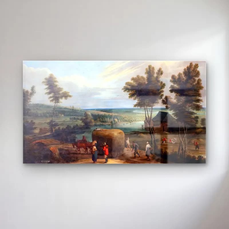 Lucas van Uden – Summer Landscape, Haying cam tablo — Lucas van Uden – Summer Landscape, Haying — yağlı boya kırda nehir