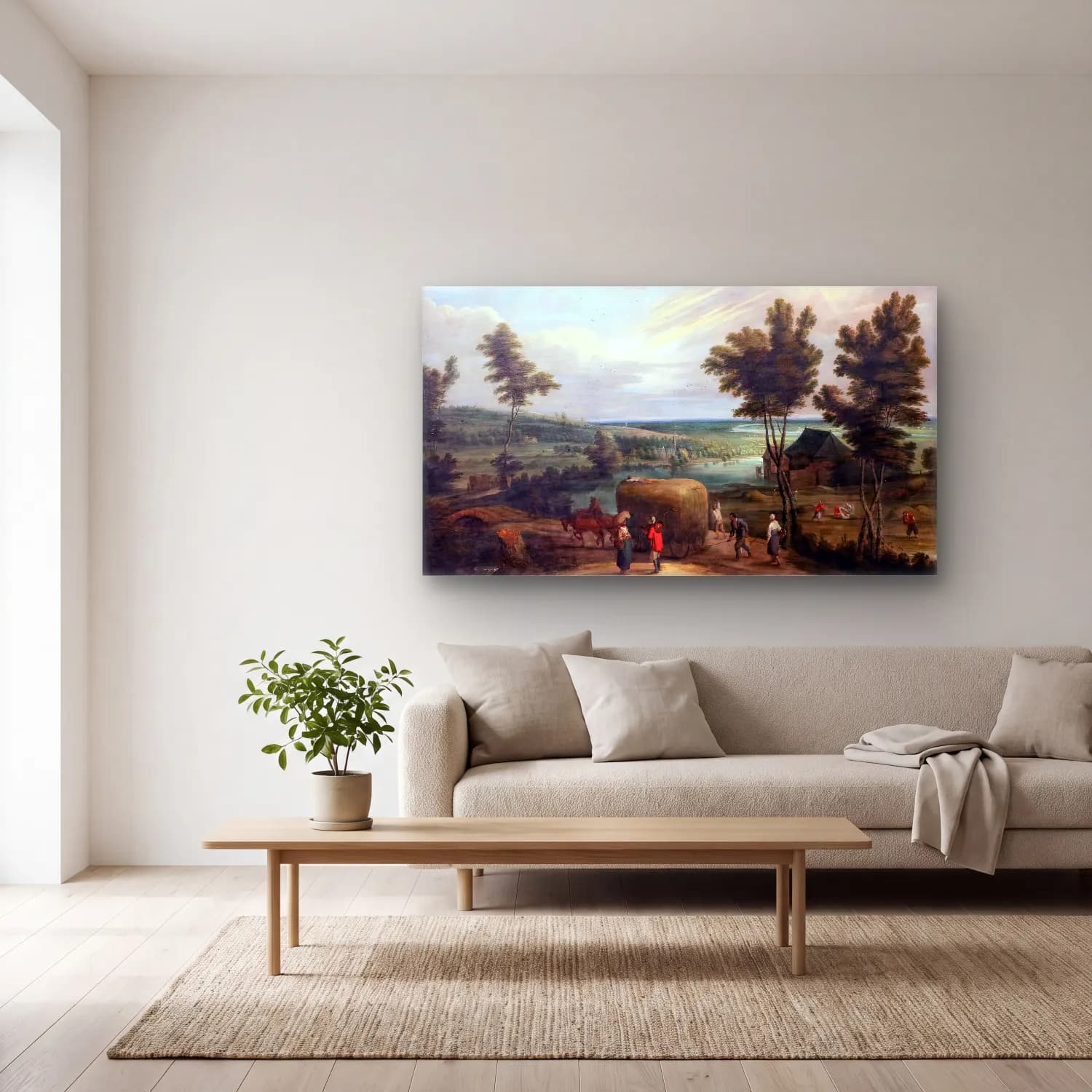 Lucas van Uden – Summer Landscape, Haying cam tablo — açık renk salonda