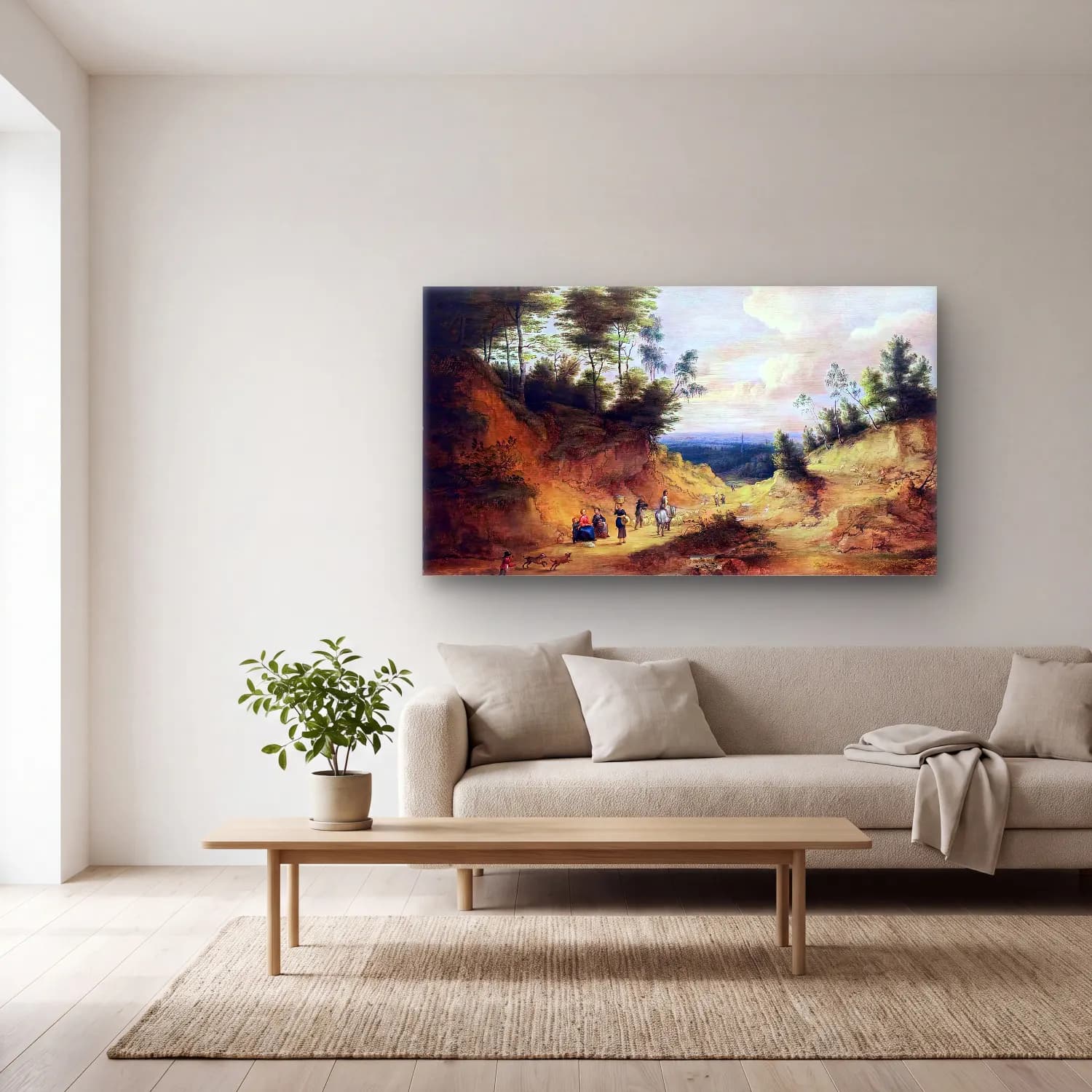 Lucas van Uden – Wooded Dune Landscape cam tablo — açık renk salonda