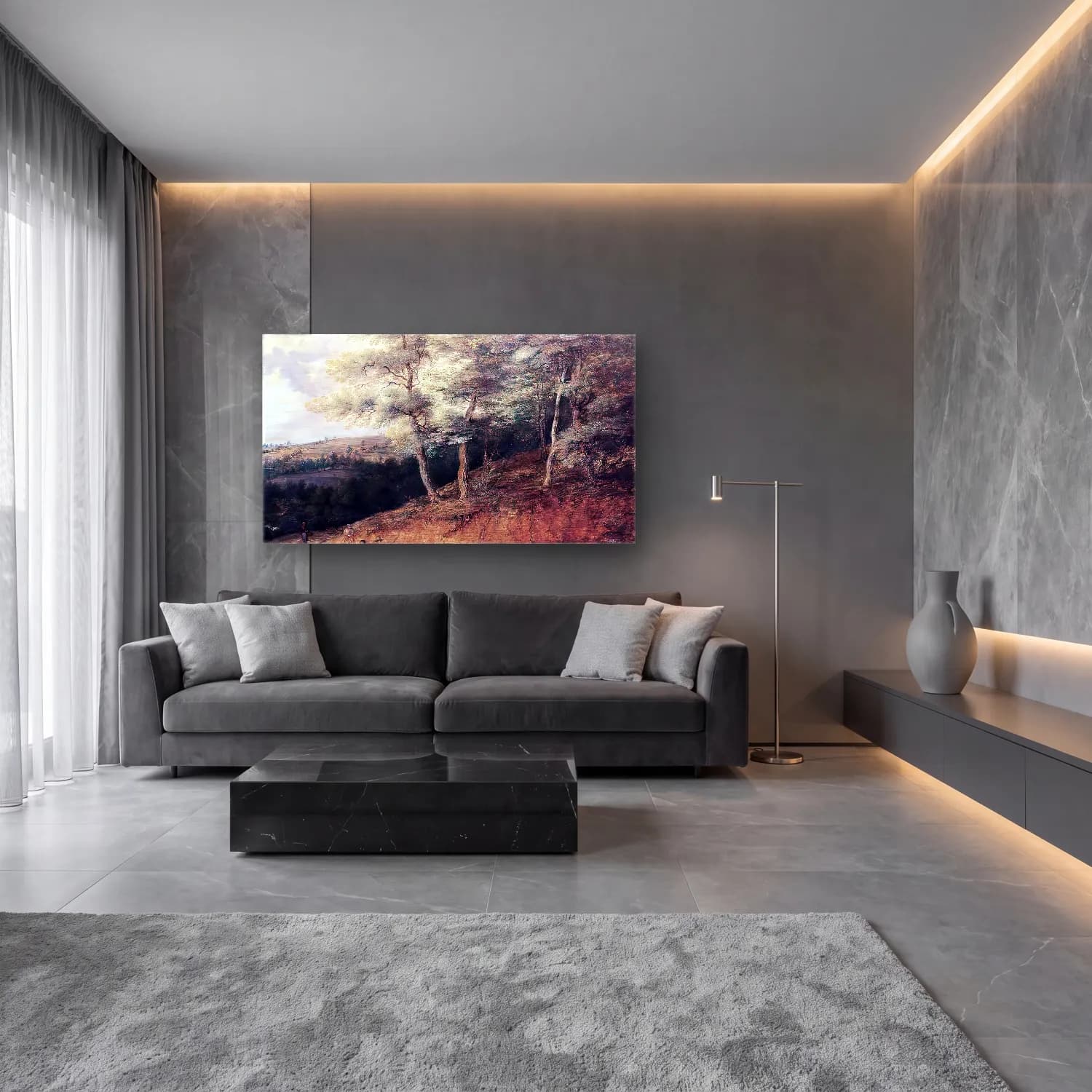 Lucas van Uden – Wooded Landscape cam tablo — lüks salon duvarında