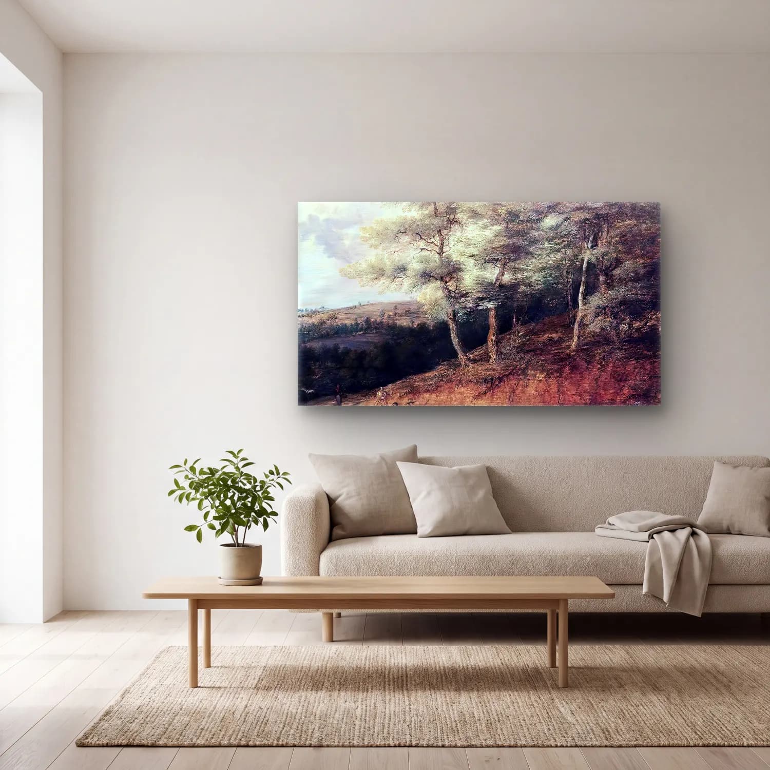 Lucas van Uden – Wooded Landscape cam tablo — açık renk salonda