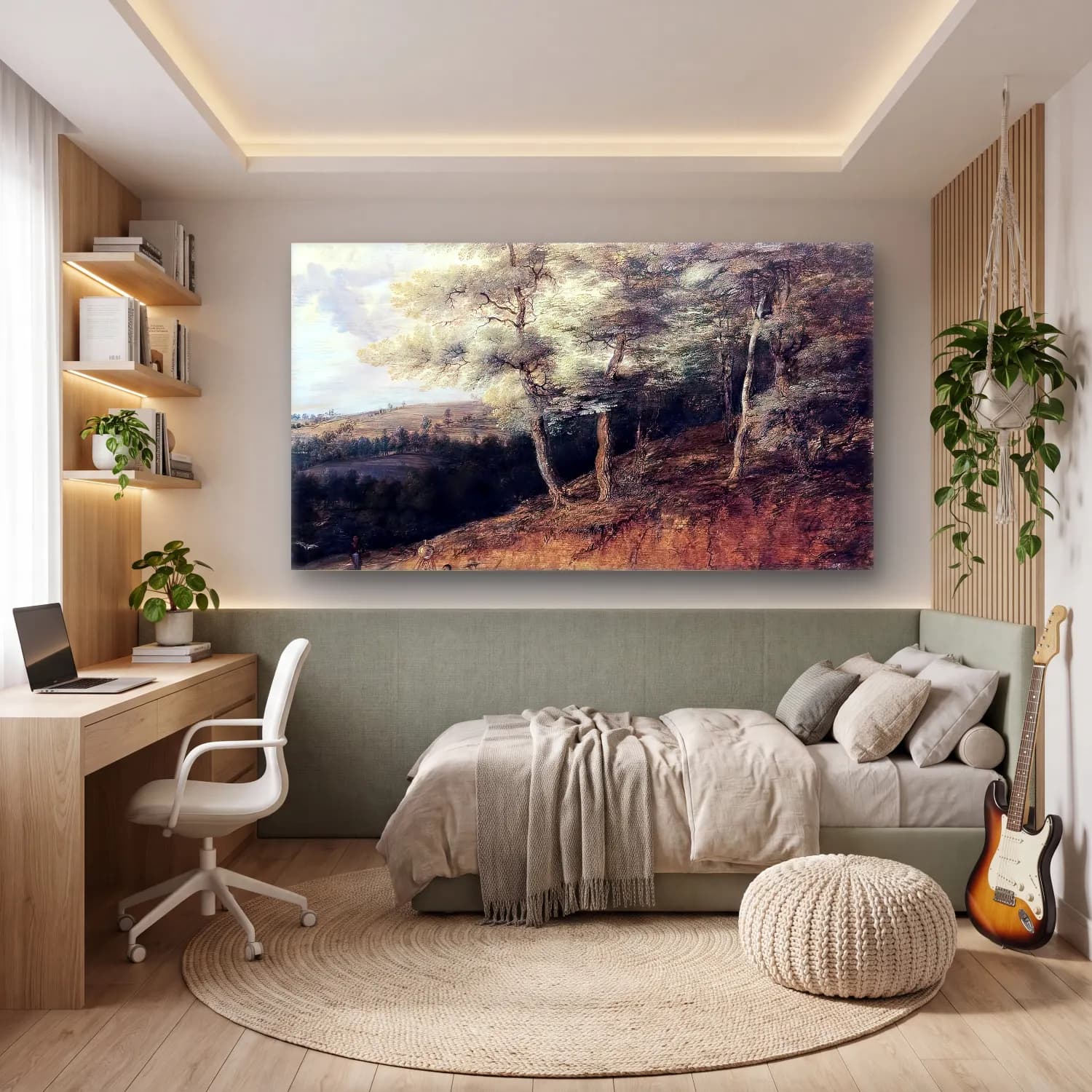 Lucas van Uden – Wooded Landscape cam tablo — genç odasında