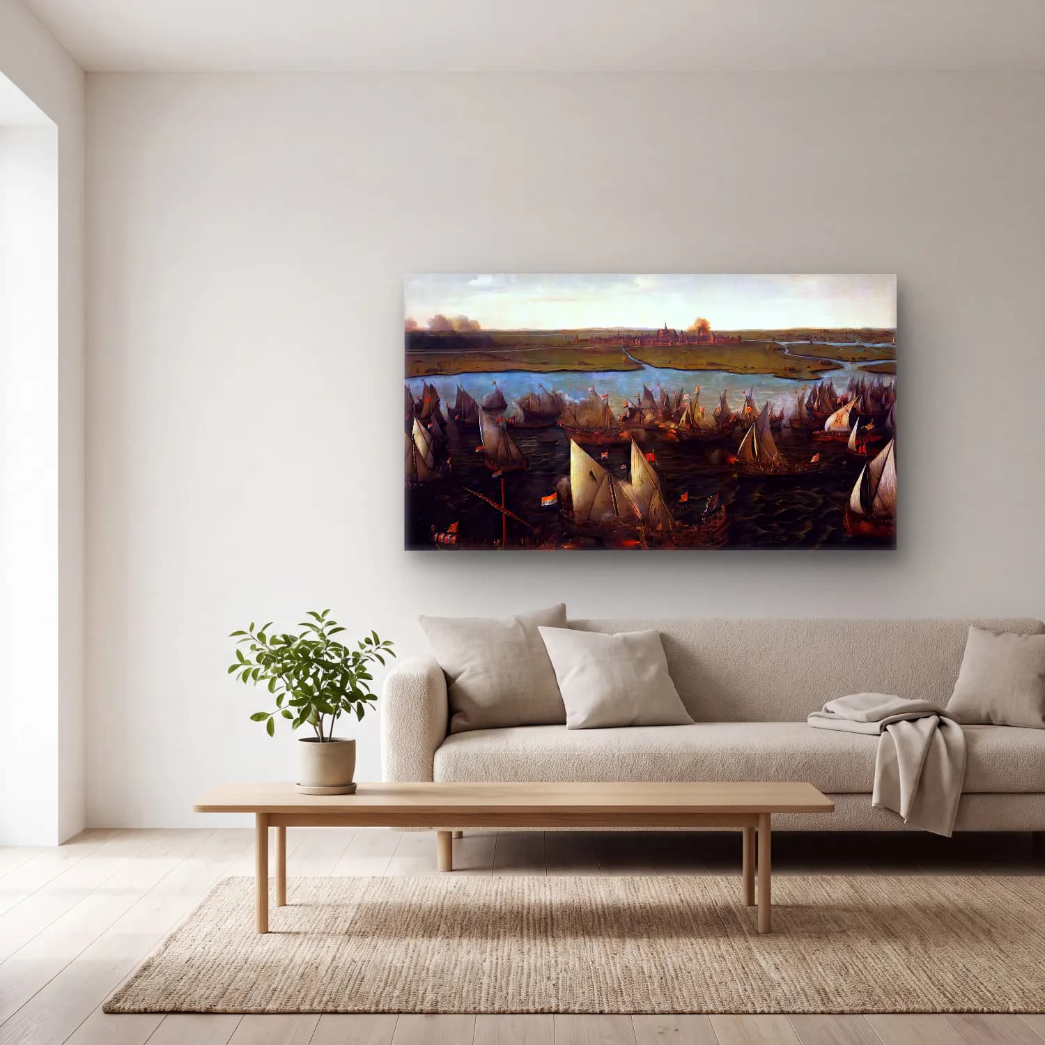 Hendrick Cornelisz Vroom – Battle of Haarlemmermeer cam tablo — açık renk salonda