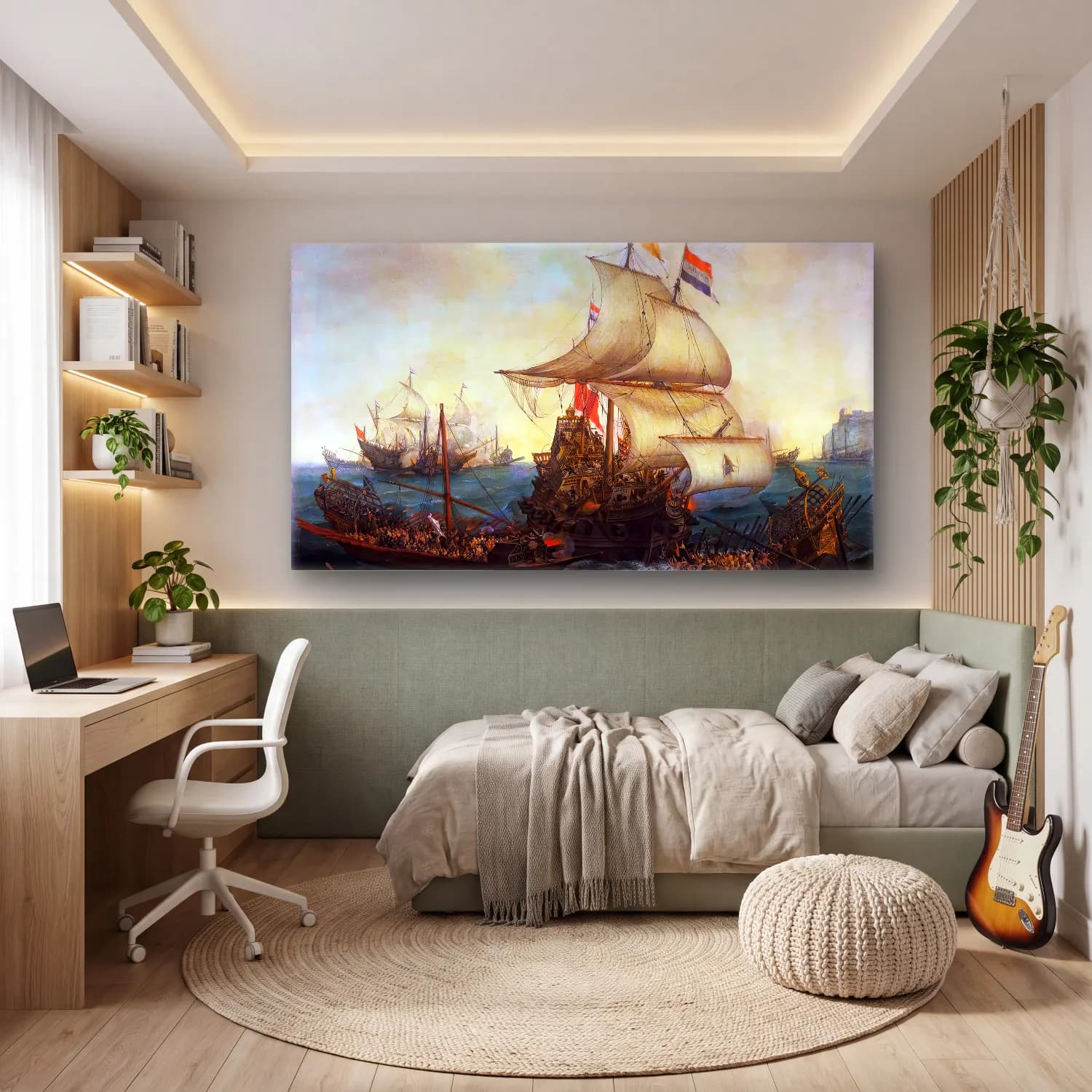 Hendrick Cornelisz Vroom – Dutch Ships Ramming Spanish Galleys off the Flemish Coast… cam tablo — genç odasında